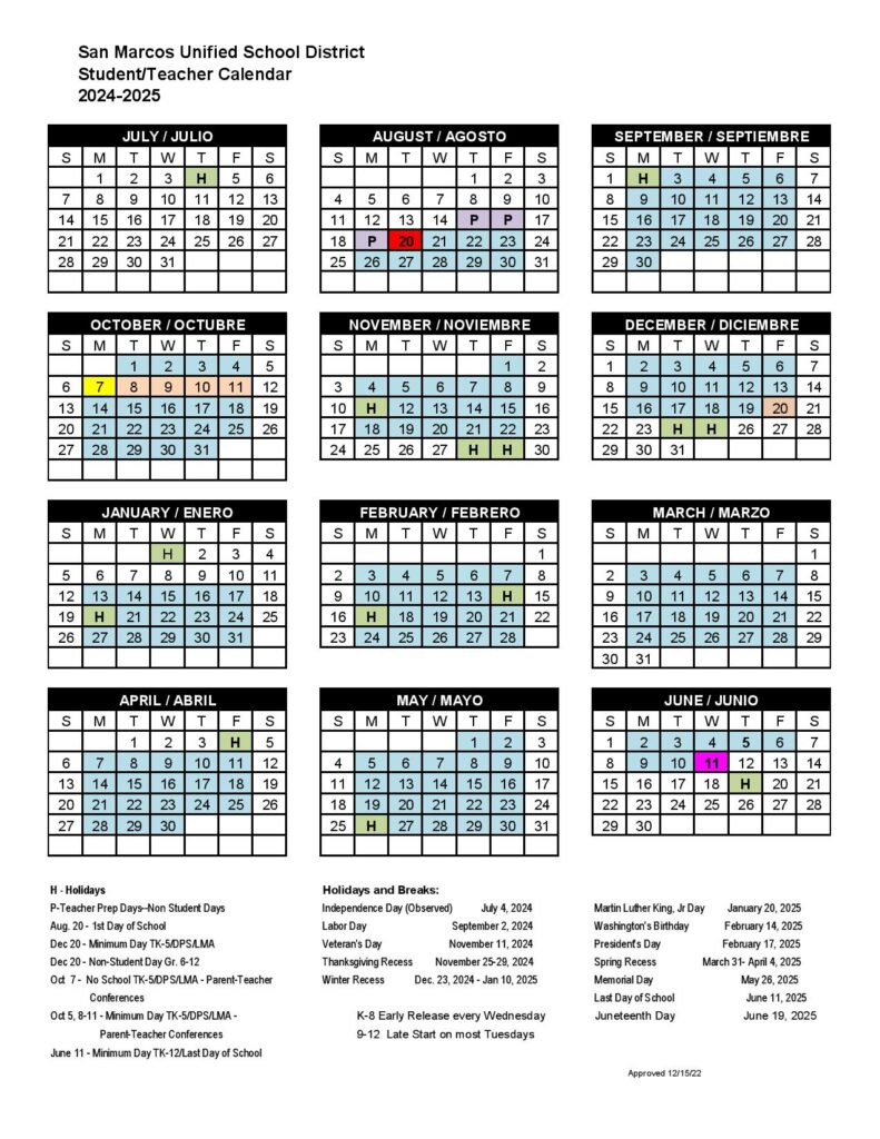 San Marcos Unified School District Calendar 202425 SMUSD