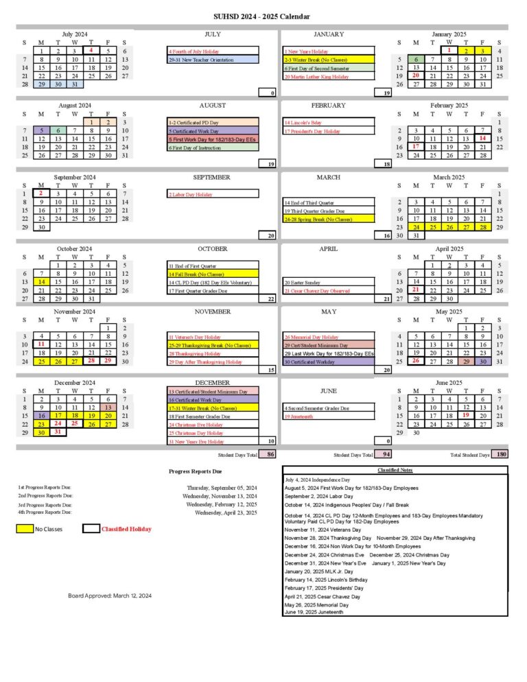Salinas Union High School District Calendar 2024 2025 SUHSD Salinas Union High School District Calendar 2024 2025 SUHSD