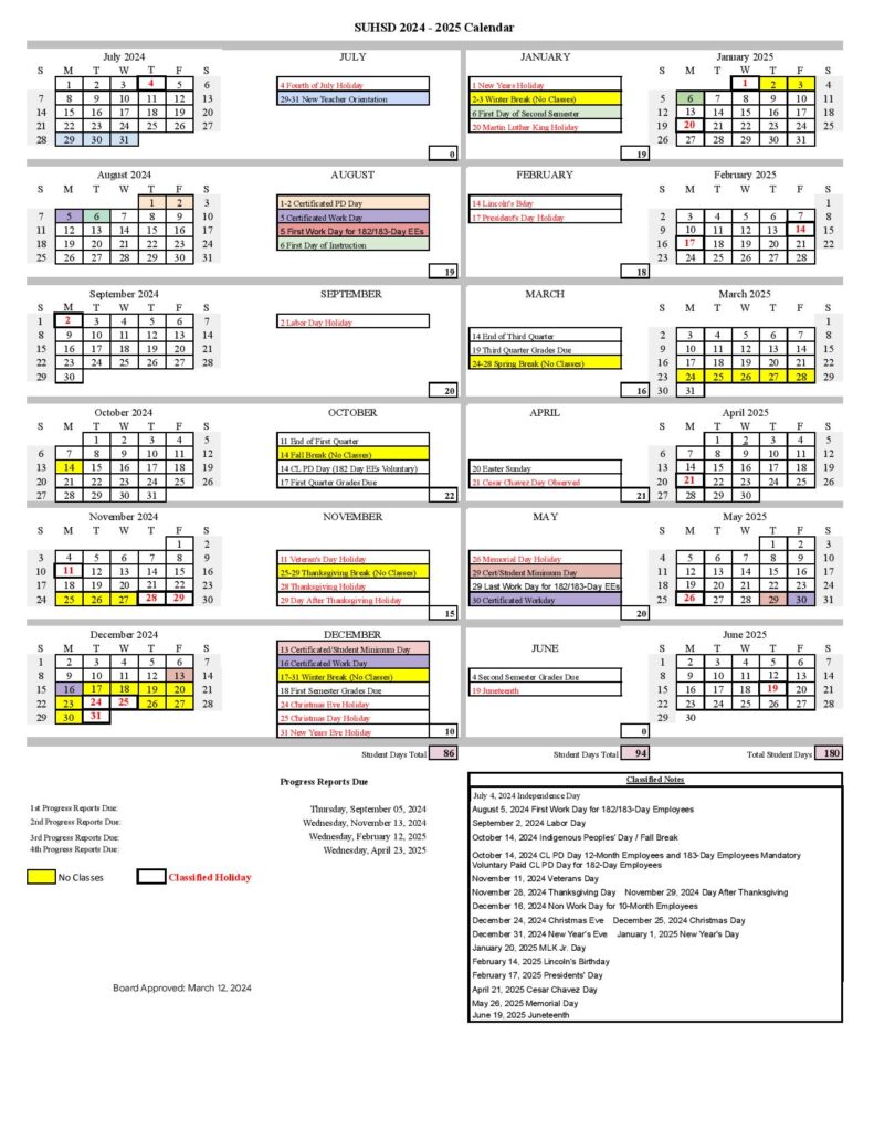 Salinas Union High School District Calendar