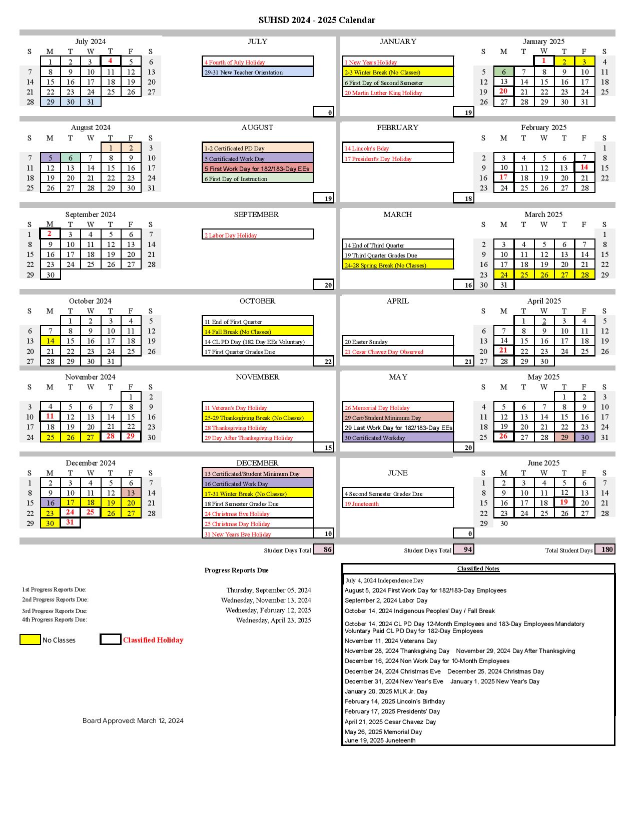 Salinas Union High School District Calendar 20242025 SUHSD