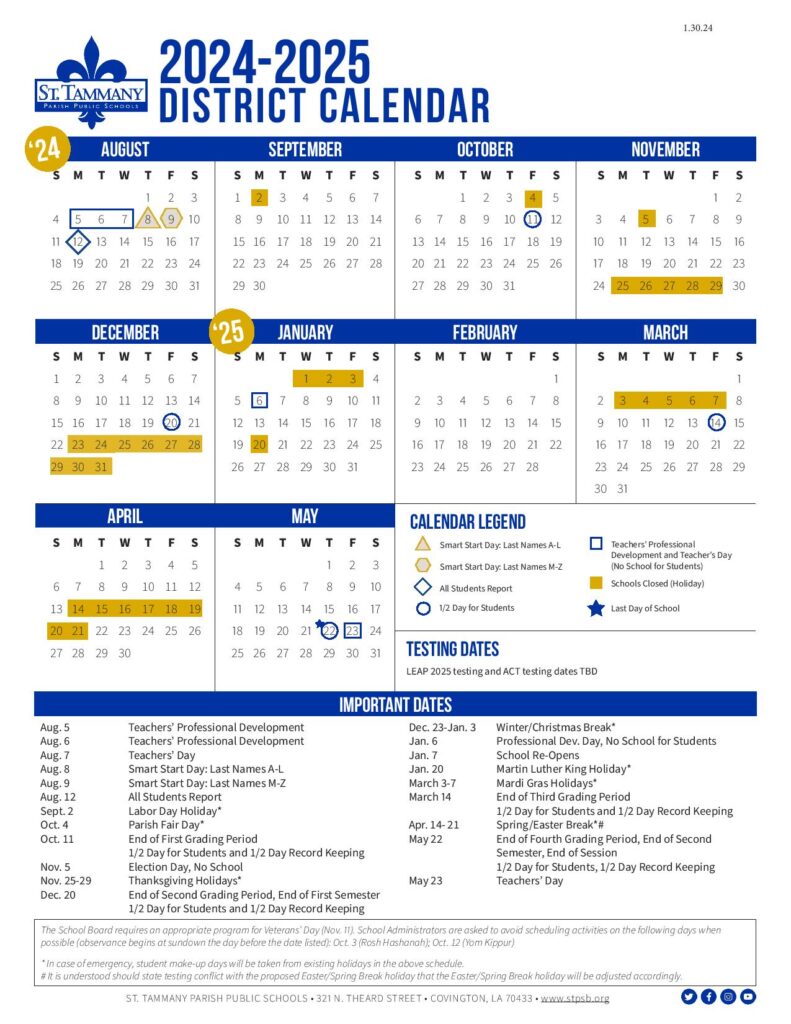 St Tammany Parish Schools Calendar