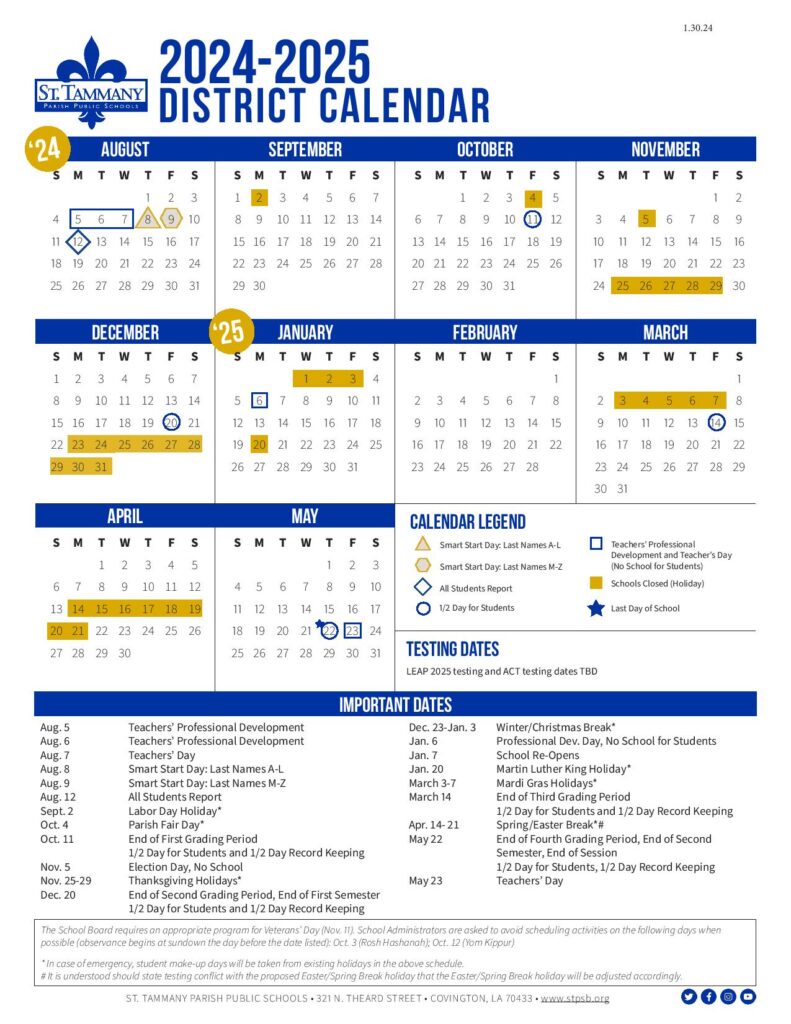 St Tammany Parish Schools Calendar 2024 2025 Holidays