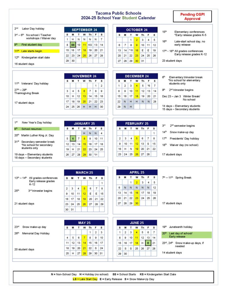 Tacoma Public Schools Calendar
