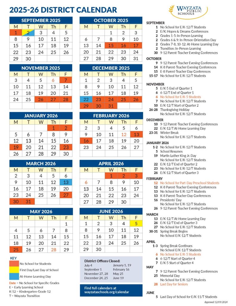 Wayzata Schools Calendar 2025-2026