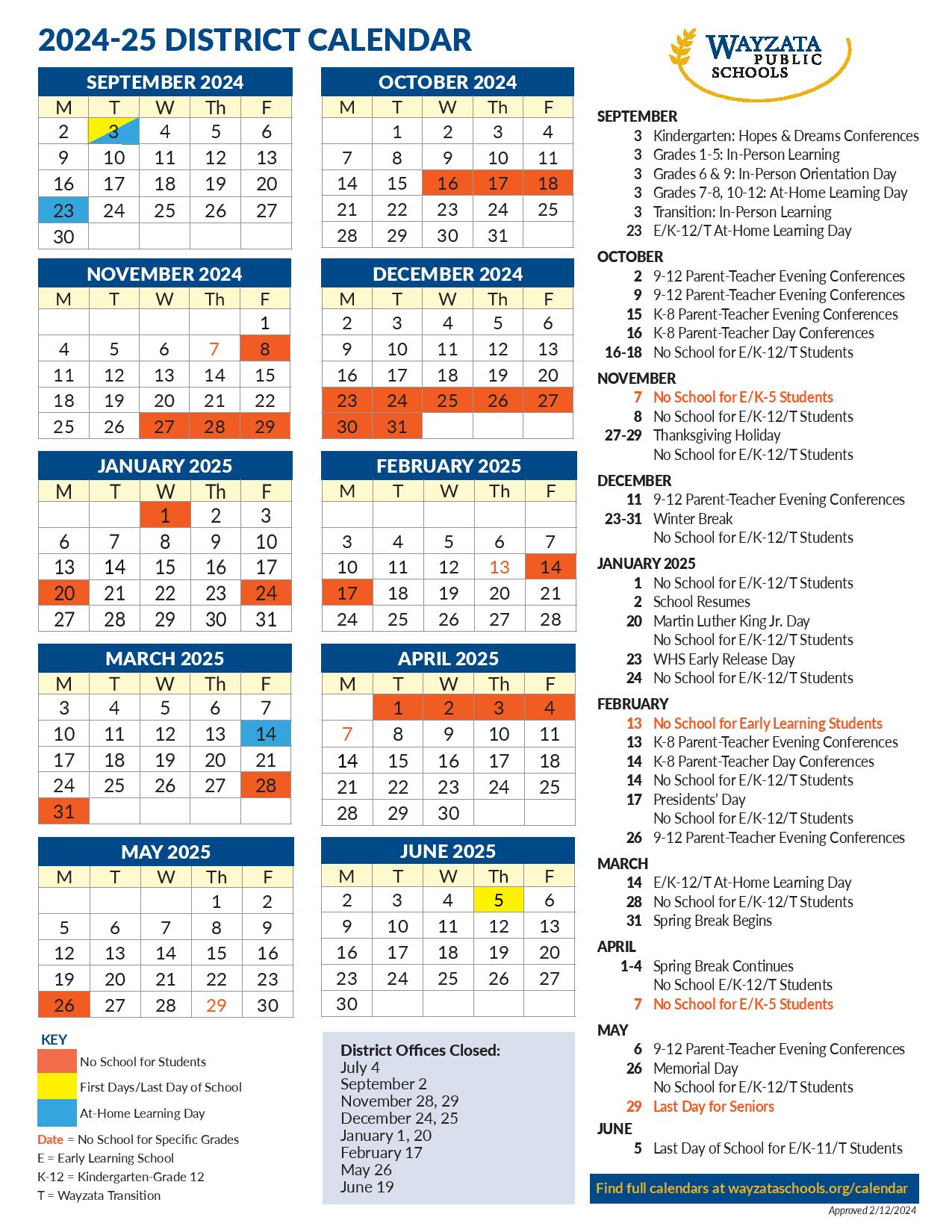 Wayzata Schools Calendar 20242025 Academic Schedule