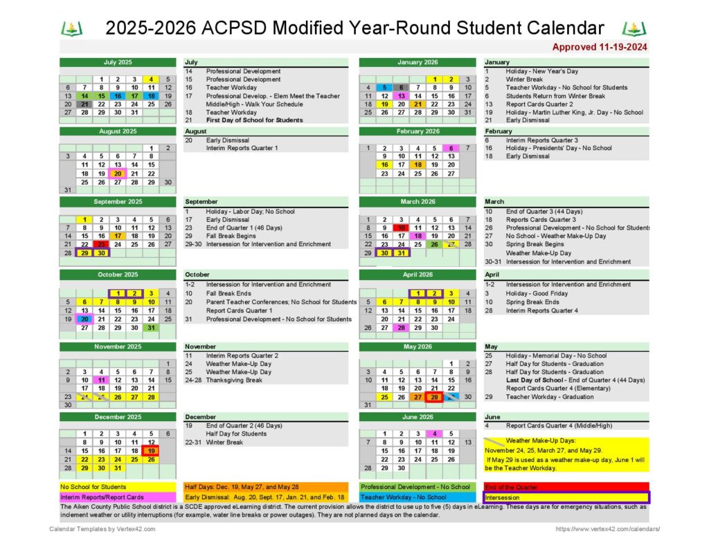 Aiken County Schools Calendar 2025