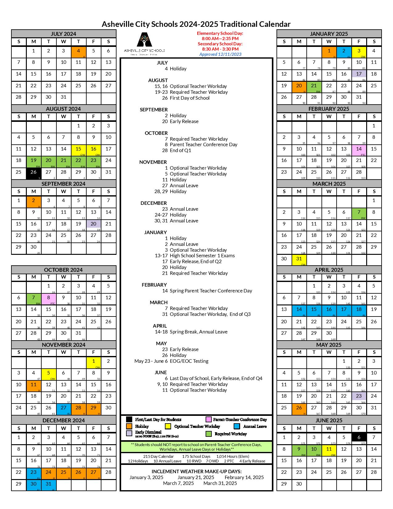 Asheville City Schools Calendar 20242025 Holiday Dates