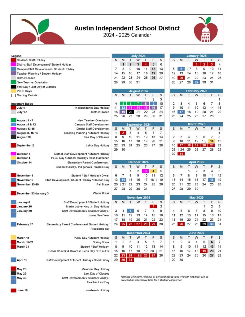 Austin ISD School Calendar