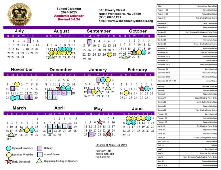 Wilkes County Schools Calendar 2024-2025 | Holiday Breaks