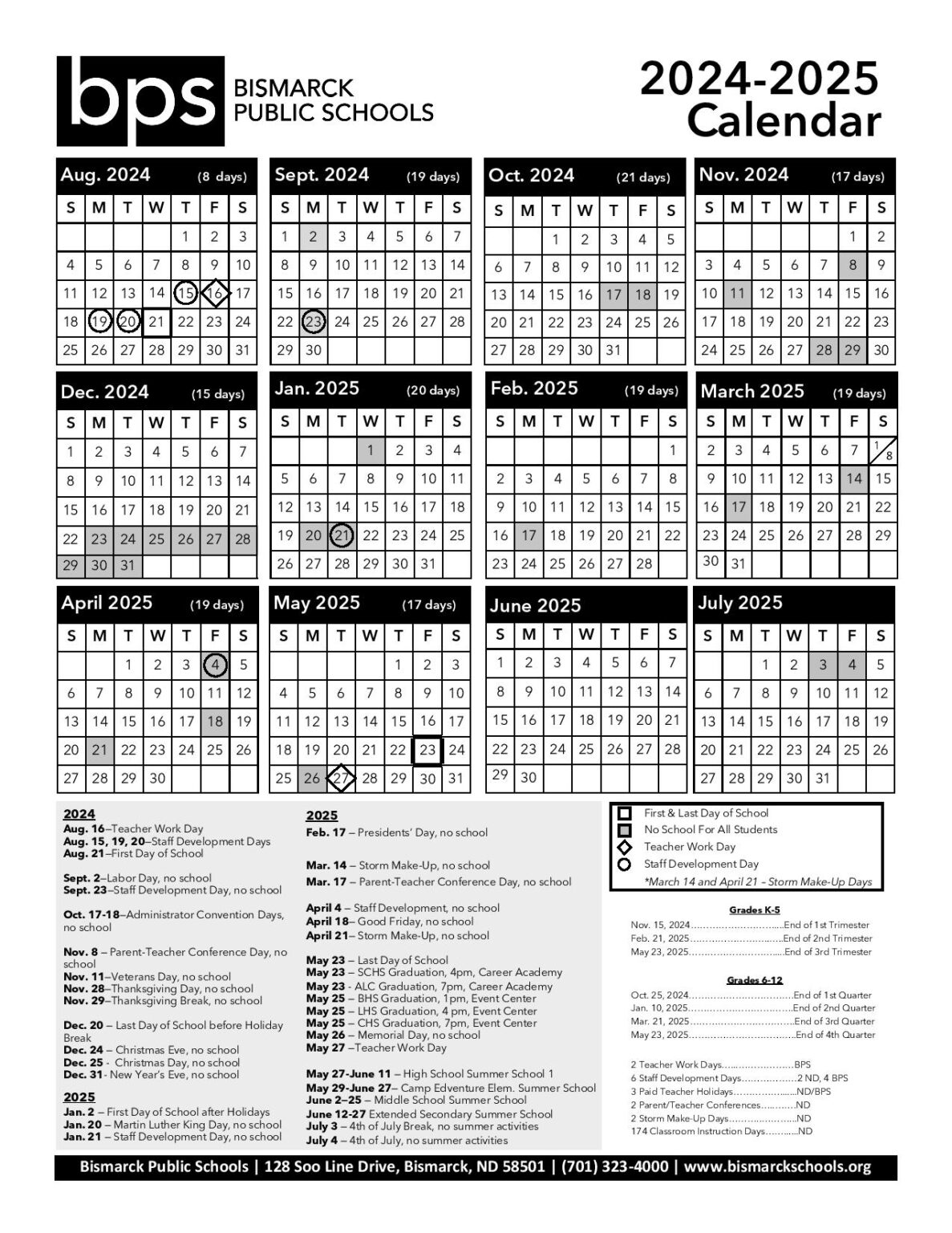 Bismarck Public Schools 2025 2026 Calendar