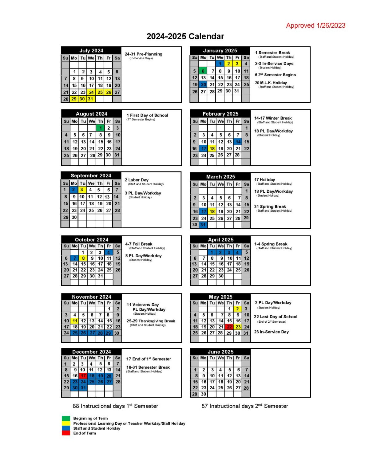 Bryan County Schools Calendar 2024-2025  Holiday Dates