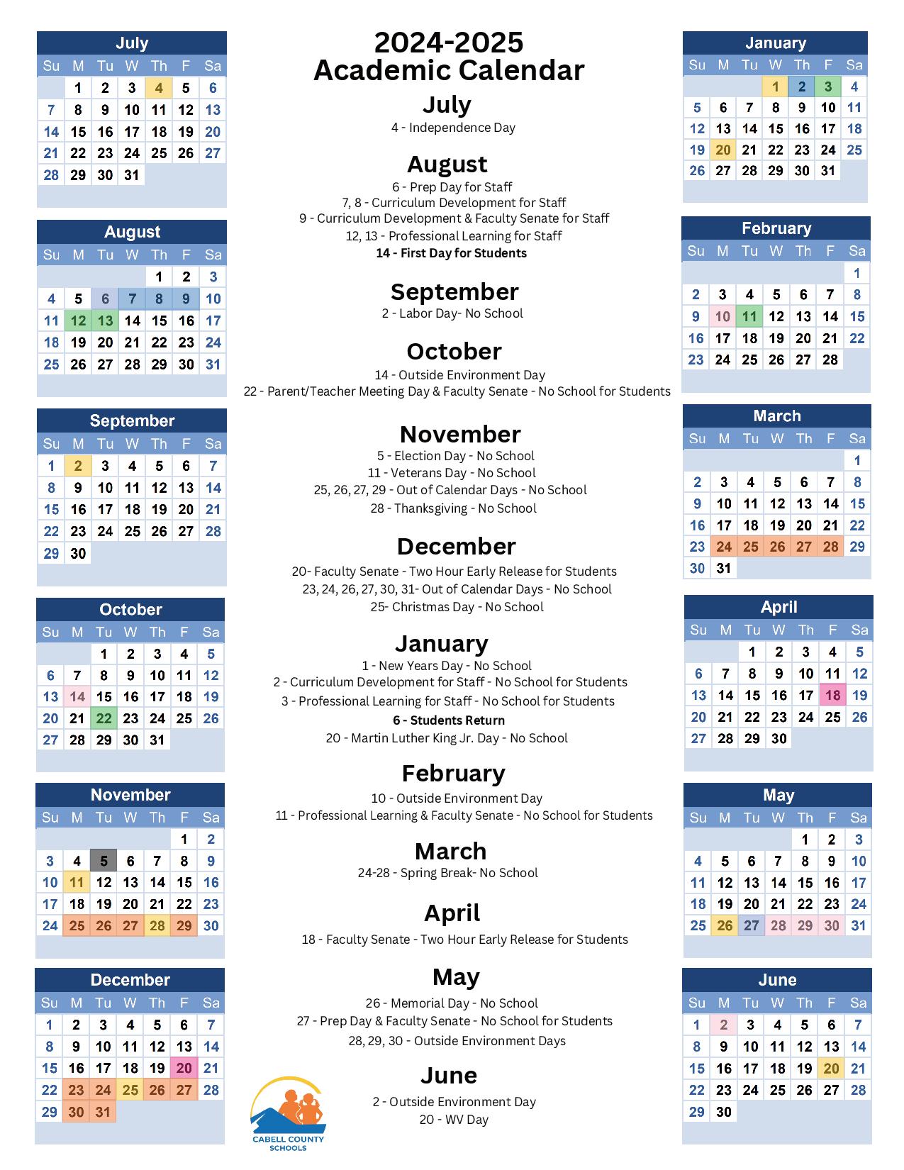 Cabell County Schools Calendar Holidays 20242025