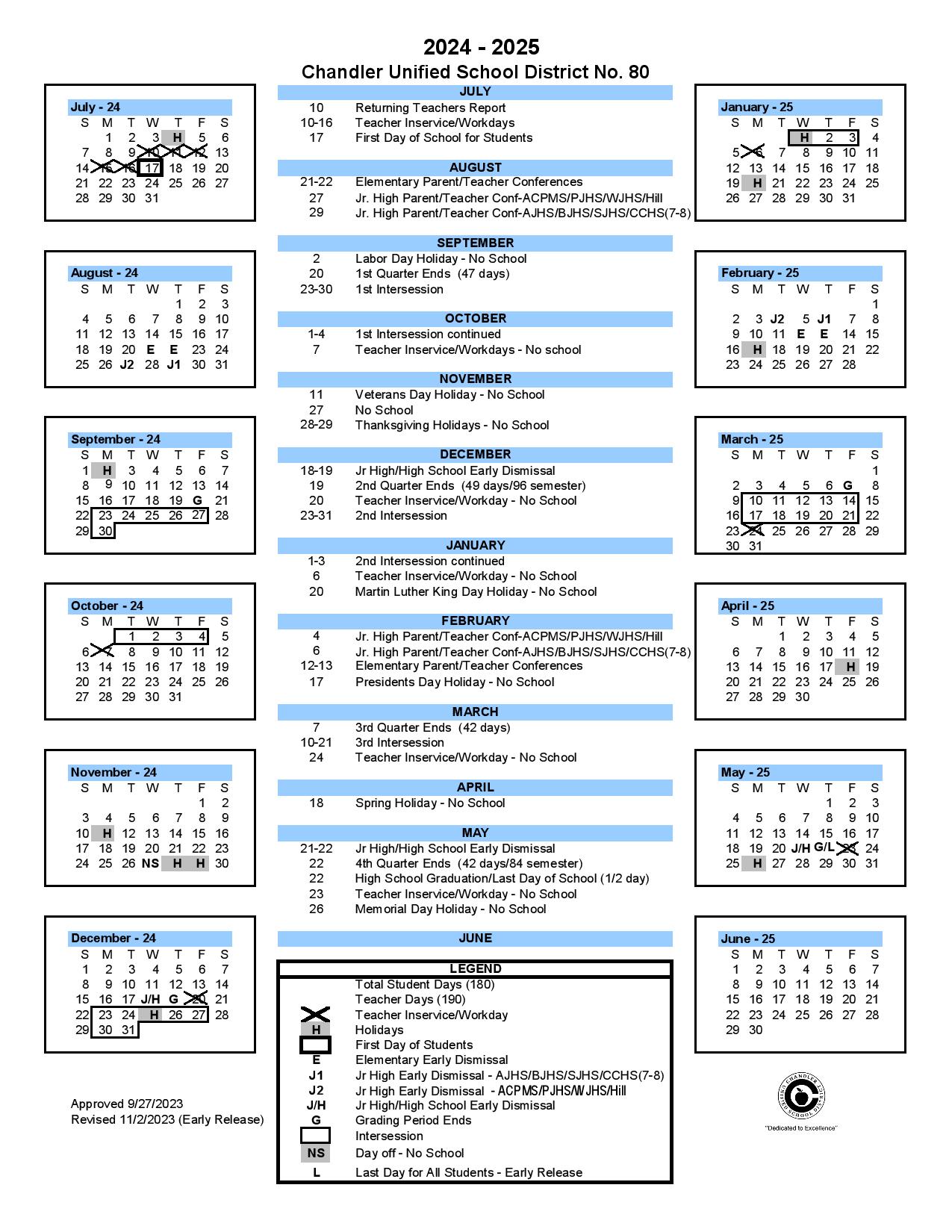 Chandler School District Calendar 2024 2025 Academic Holidays