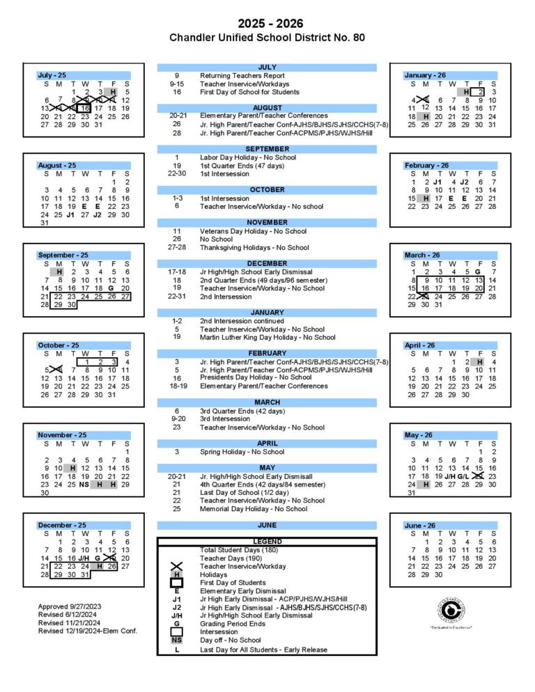 Chandler School District Calendar 2025 2026 Academic Holidays New