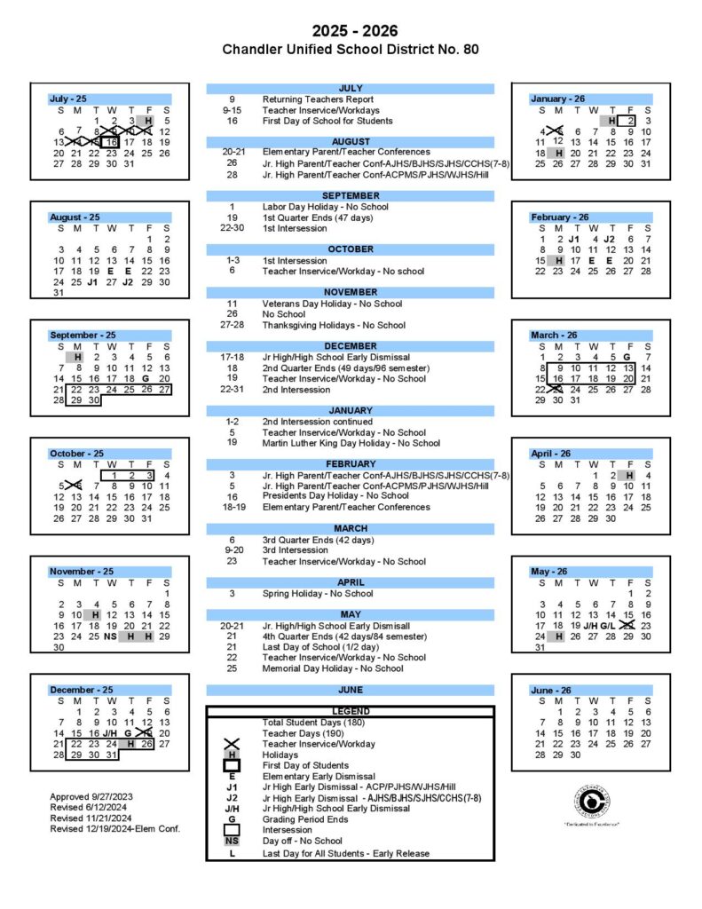 Chandler School District Calendar 2025-2026