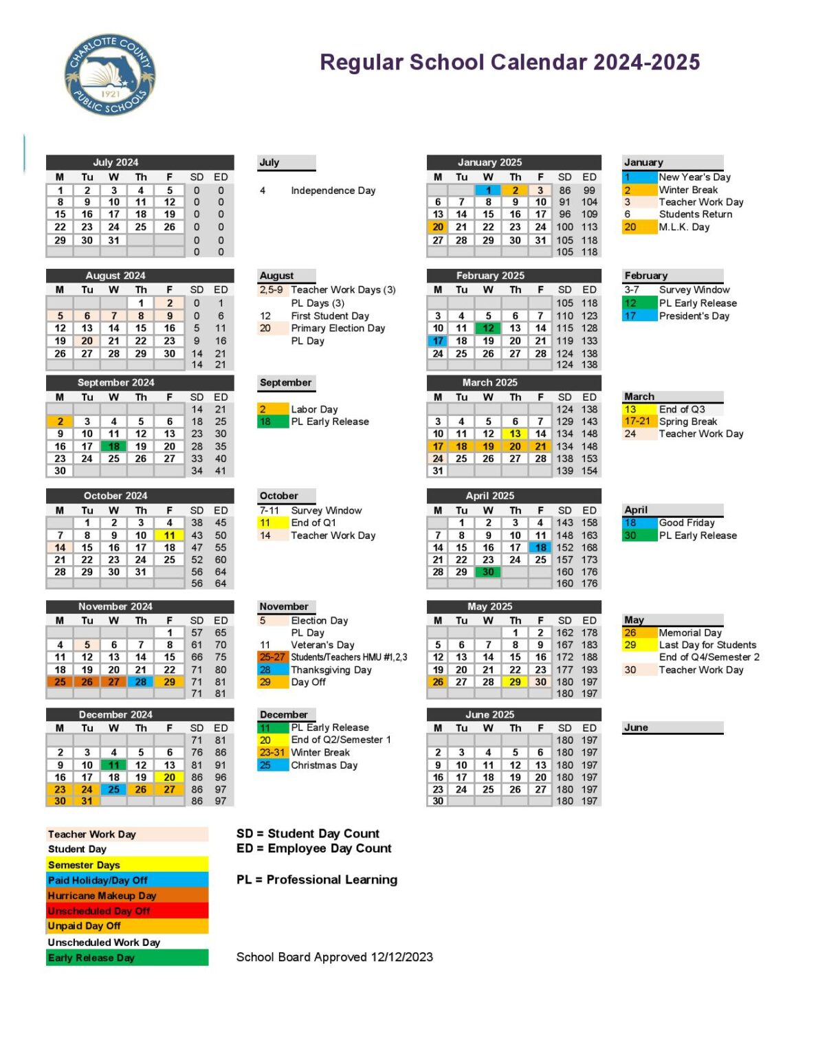 Charlotte County Schools Calendar 2024 2025 Holiday Breaks Charlotte County Schools Calendar 2024 2025 Holiday Breaks