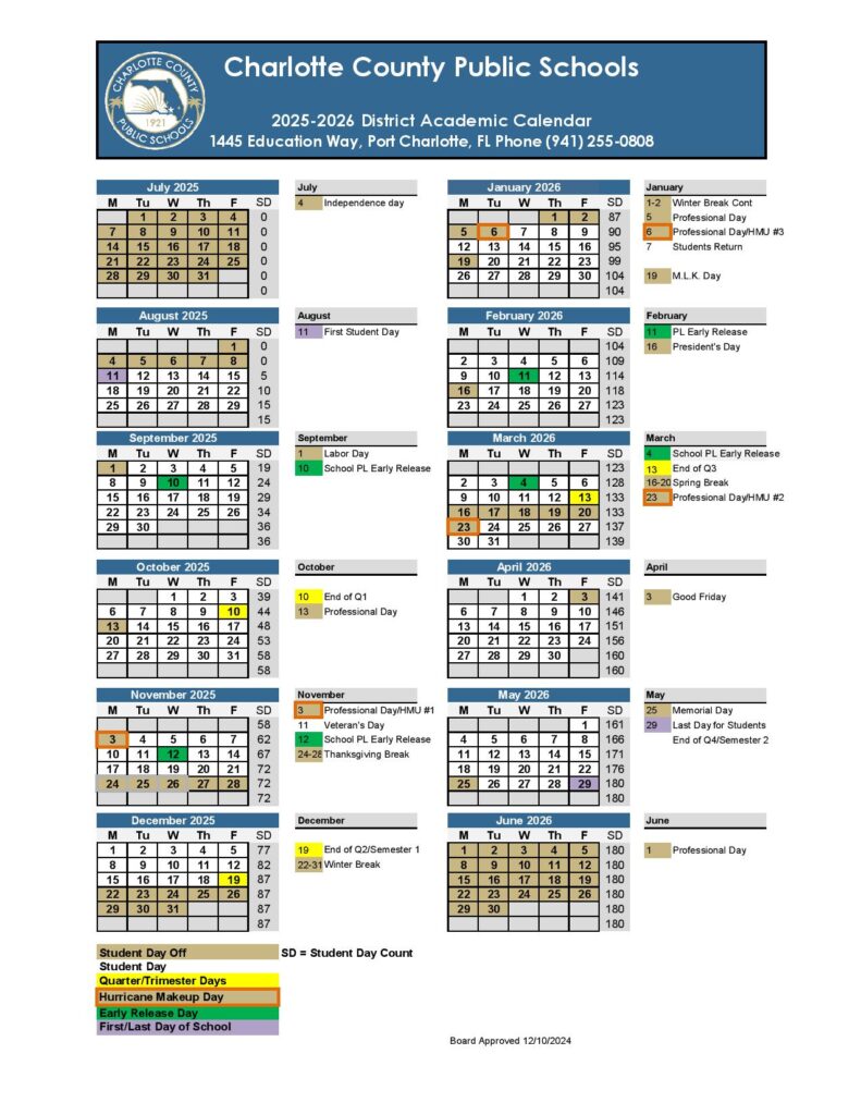 Charlotte County Schools Calendar 2025-2026