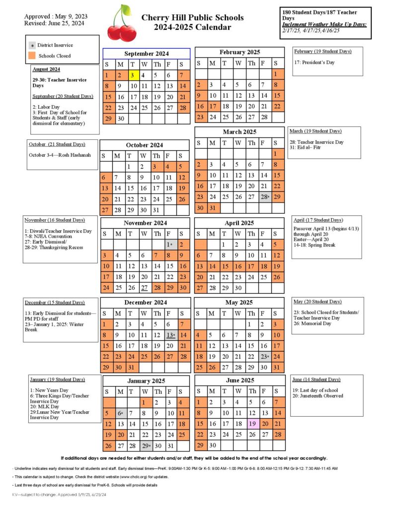 Cherry Hill Schools Calendar