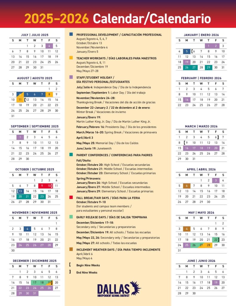 Dallas ISD School Calendar 2025-2026