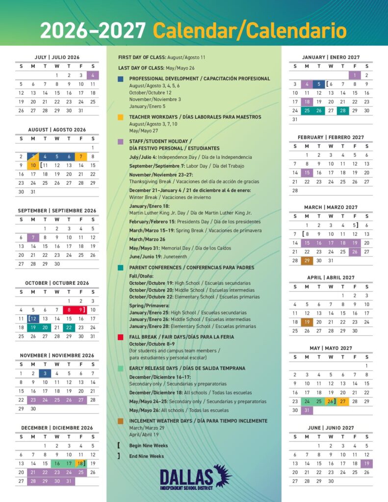 Dallas ISD School Calendar 2026-2027