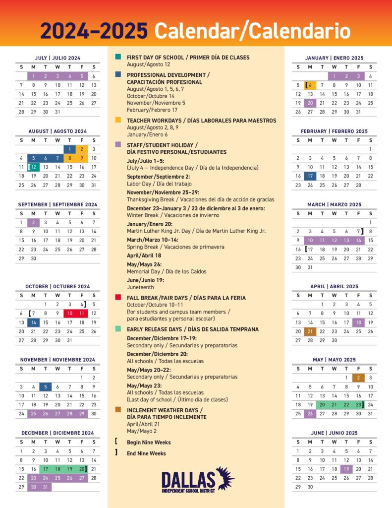 Dallas ISD School Calendar