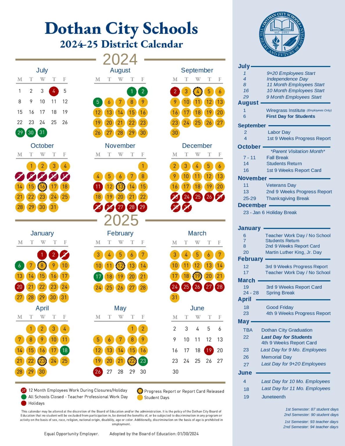 Dothan City Schools Calendar 20242025 District Holidays