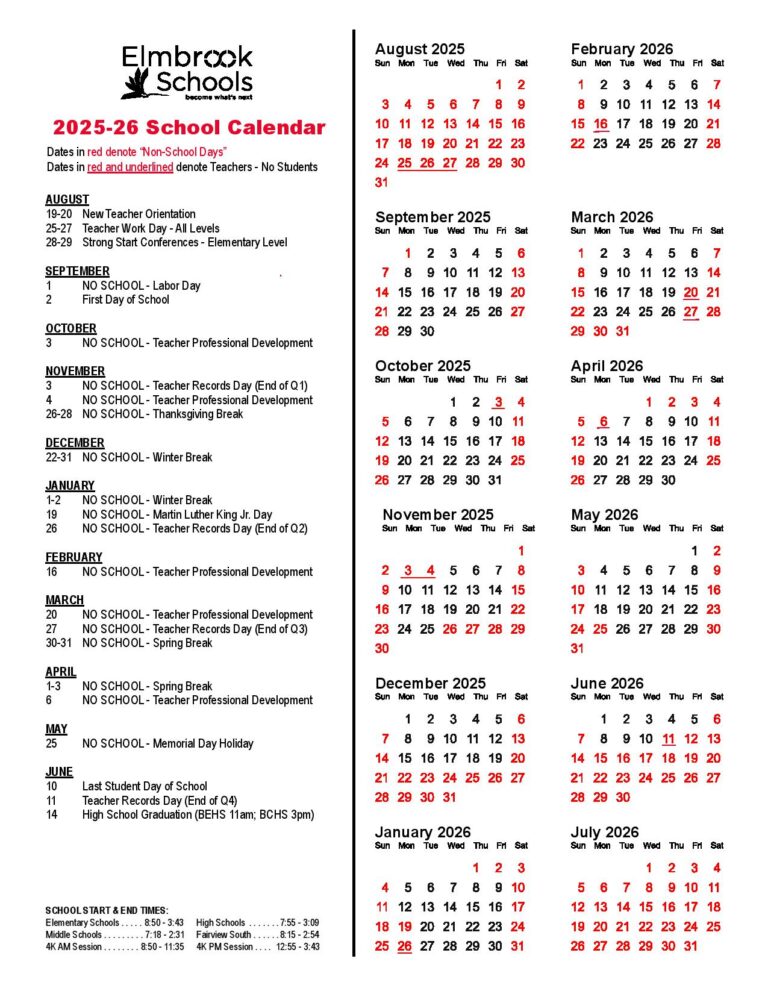 Elmbrook Schools Calendar 2025 2026 Holidays Breaks