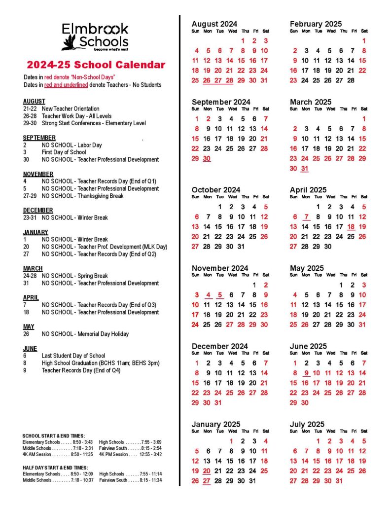 Elmbrook Schools Calendar