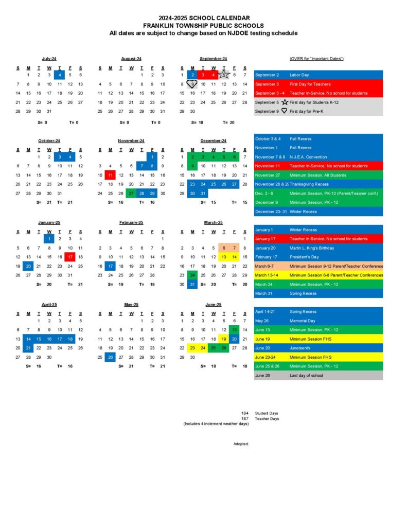 Franklin Township School Calendar