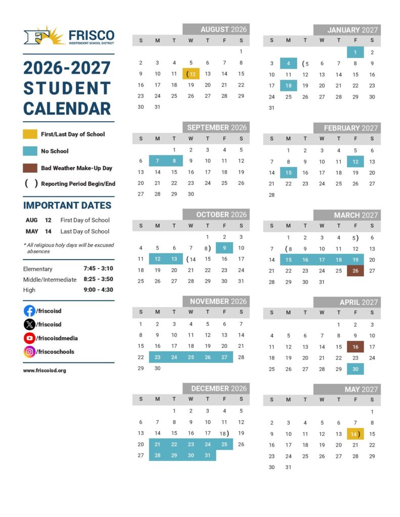 Frisco ISD School Calendar 2026-2027