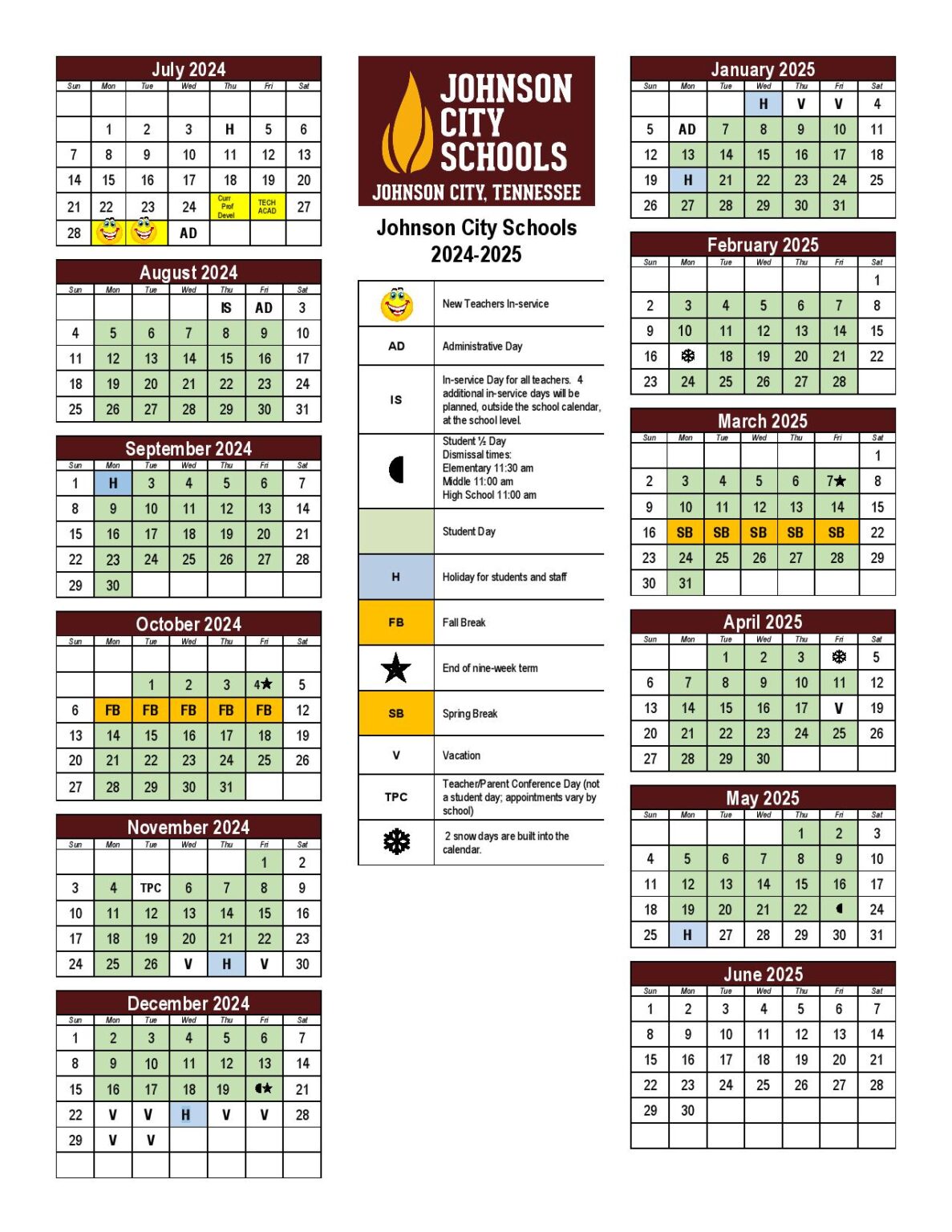 Johnson City Schools Calendar 2024 2025 Holiday Breaks New School