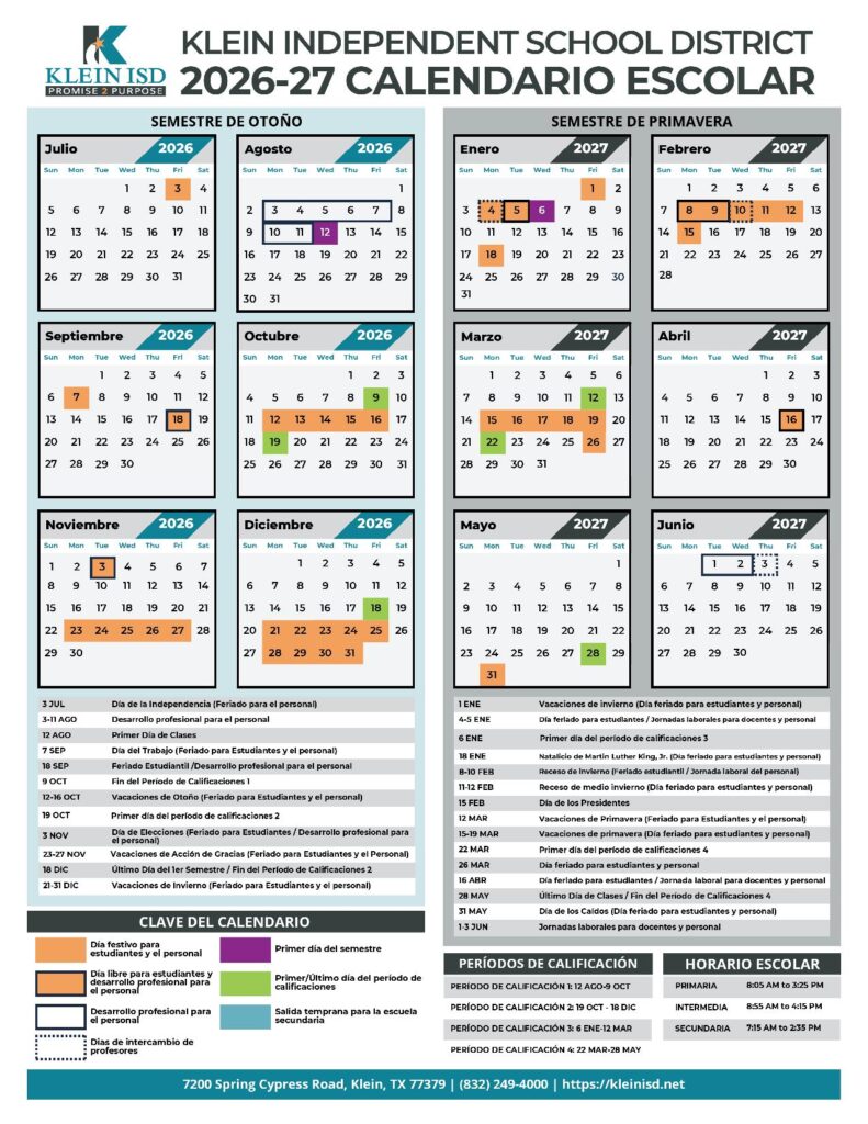 Klein ISD School Calendar 2026-2027