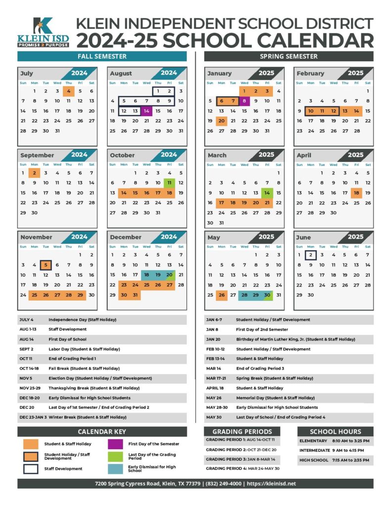 Klein ISD School Calendar