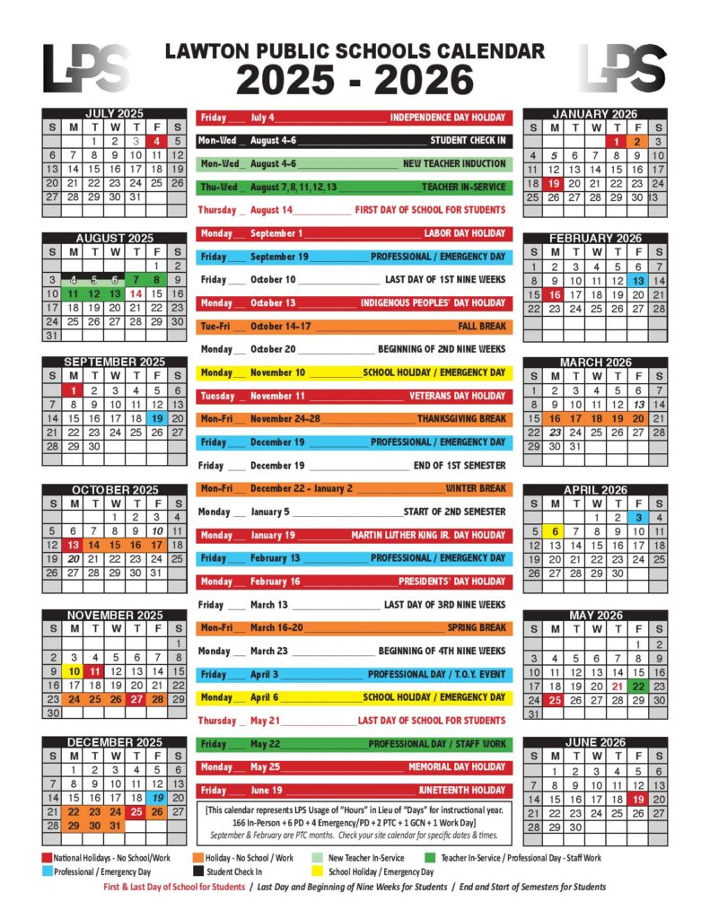 Lawton Public Schools Calendar 2025-2026
