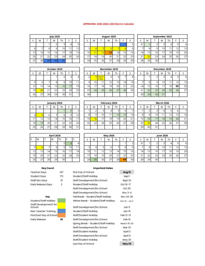 Leander ISD School Calendar 2025-2026