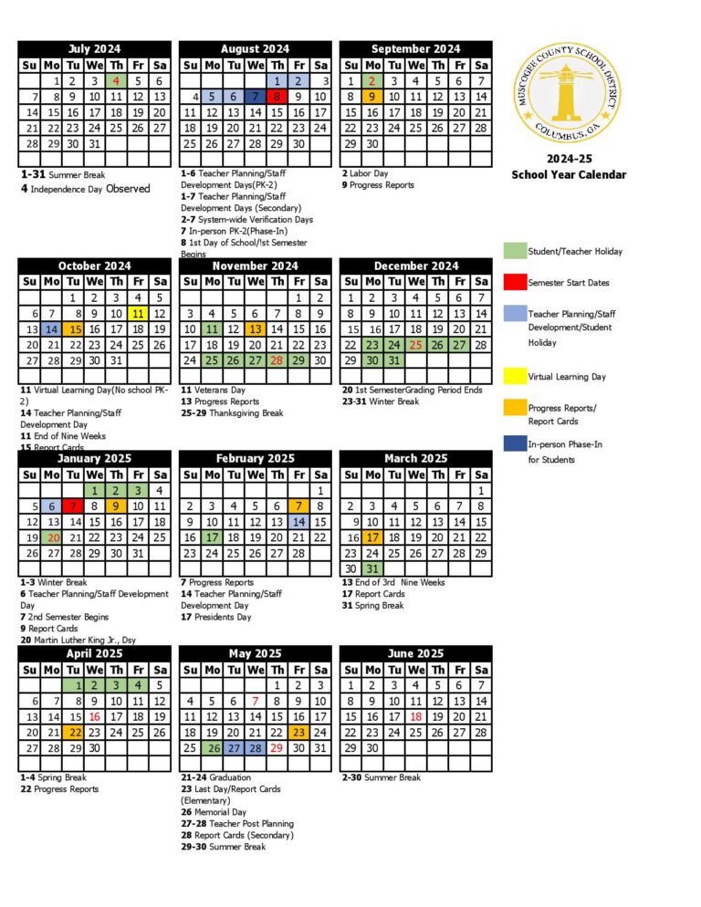 Muscogee County Schools Calendar 2025 2026 MCSD Georgia