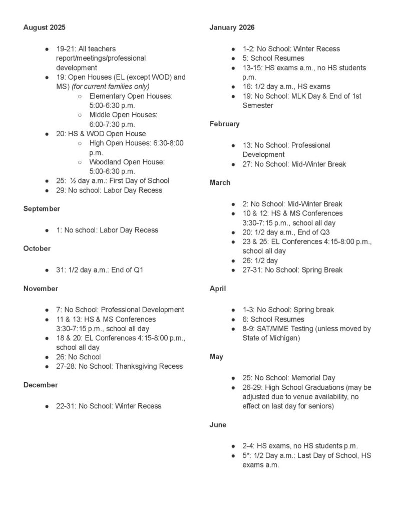 Portage Public Schools Calendar 2025-2026