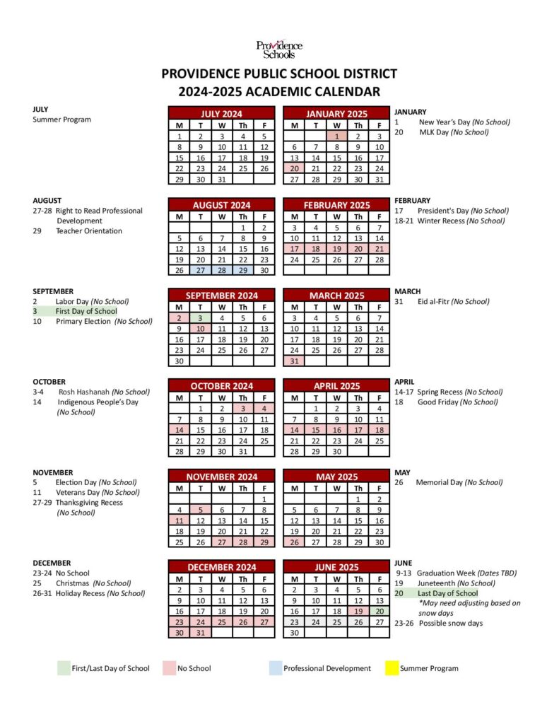 Providence Schools Calendar