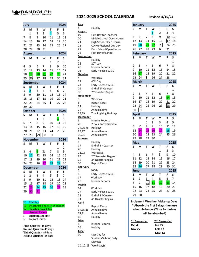 Randolph County Schools Calendar