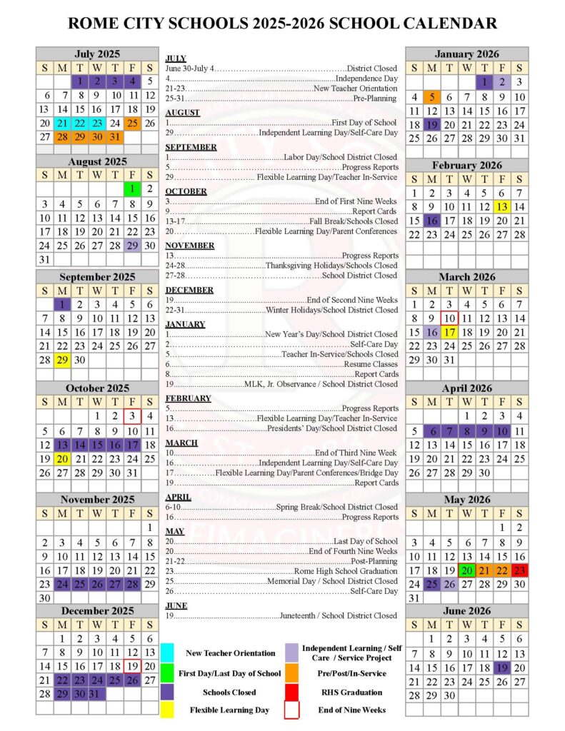 Rome City Schools Calendar 2025-2026