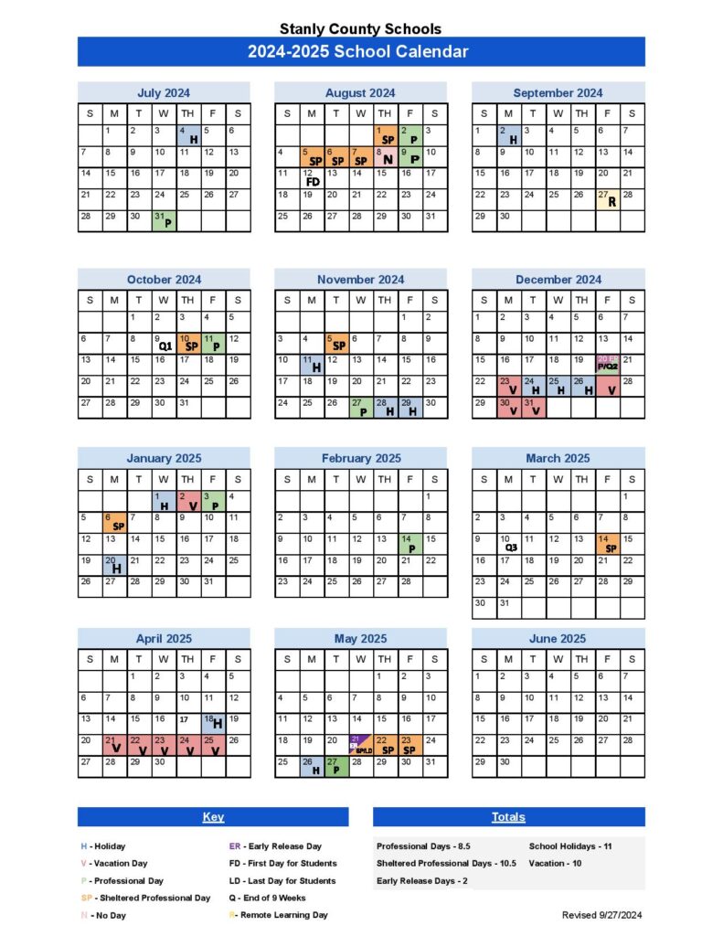 Stanly County Schools Calendar