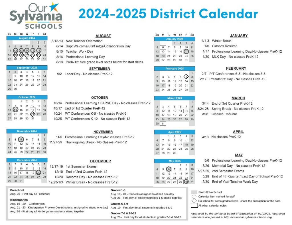 Sylvania Schools Calendar