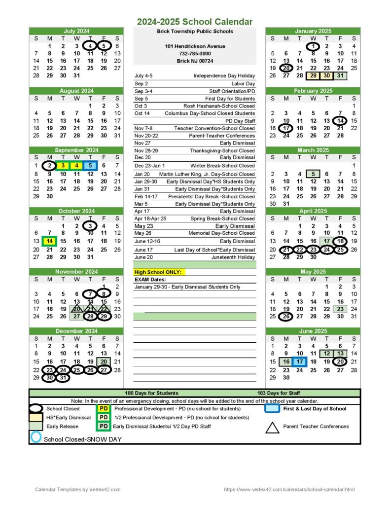 Brick Schools Calendar