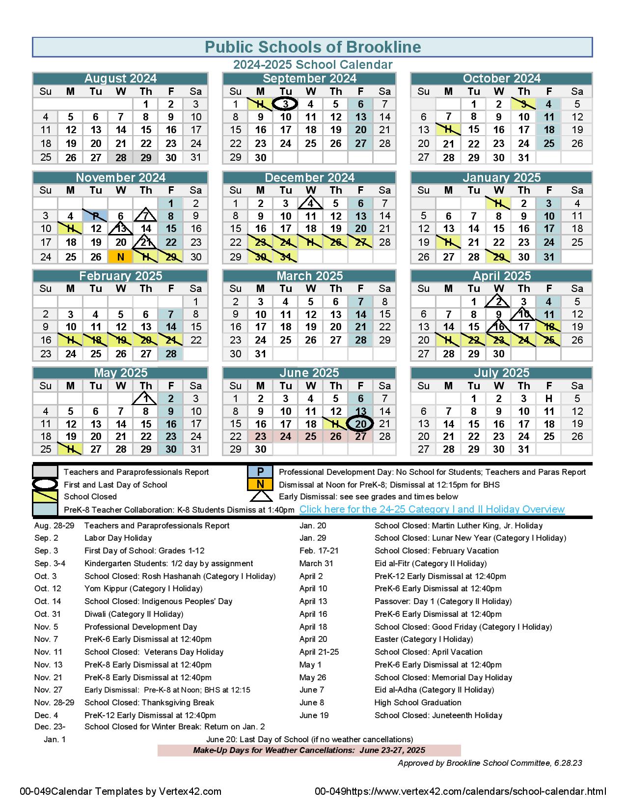 Brookline Public Schools Calendar 20242025 Academic Holidays