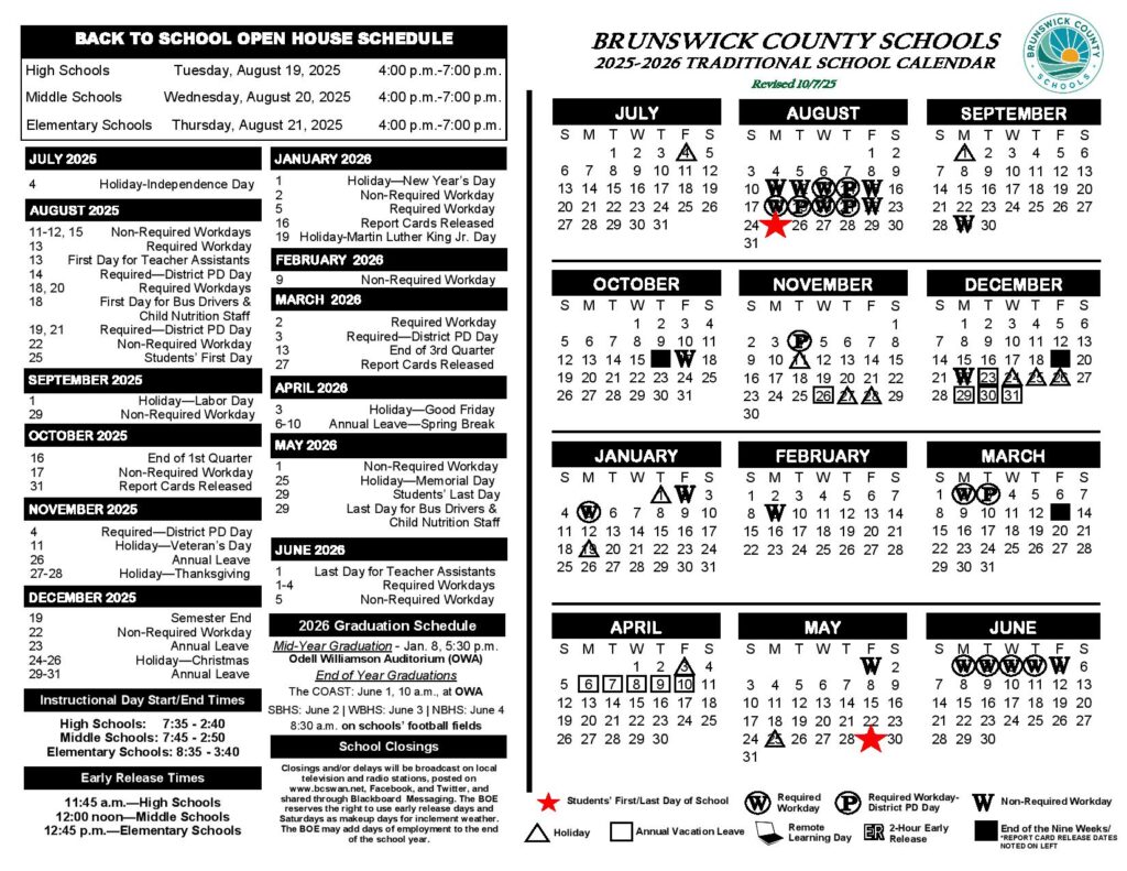 Brunswick County Schools Calendar 2025-2026