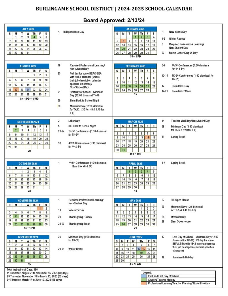 Burlingame School District Calendar