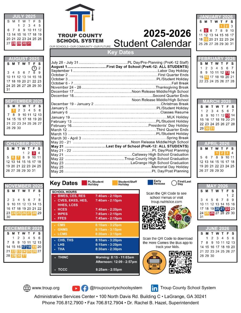 Troup County Schools Calendar 2025-2026