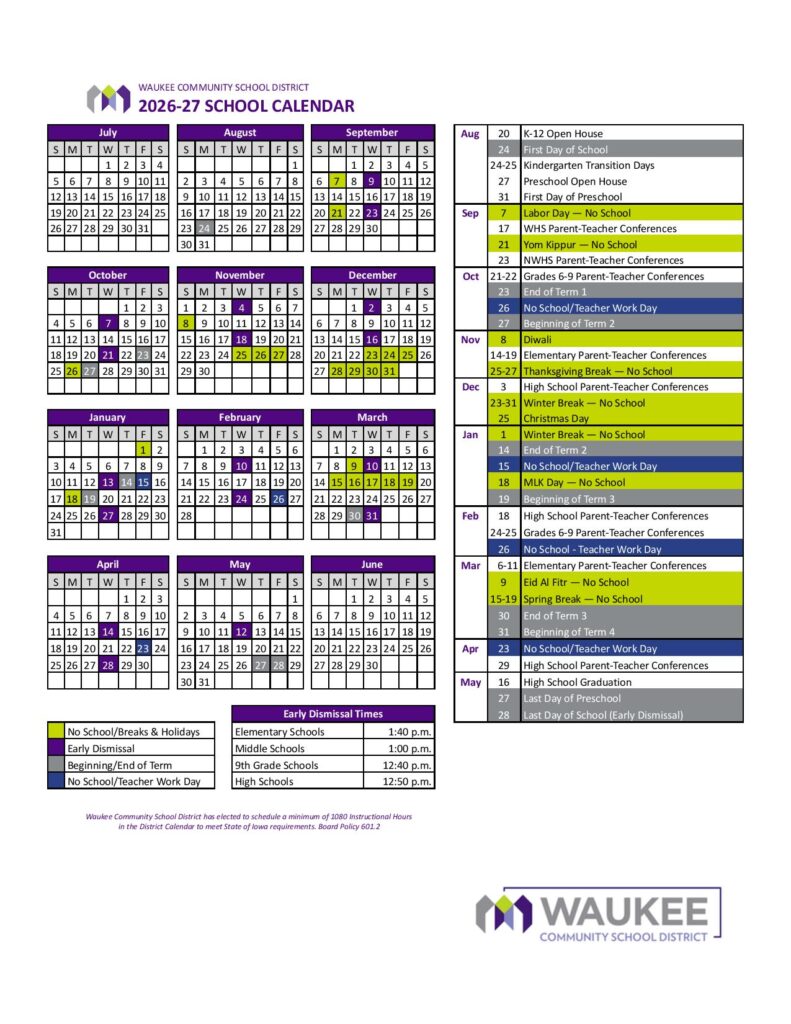 Waukee Schools Calendar 2026-2027
