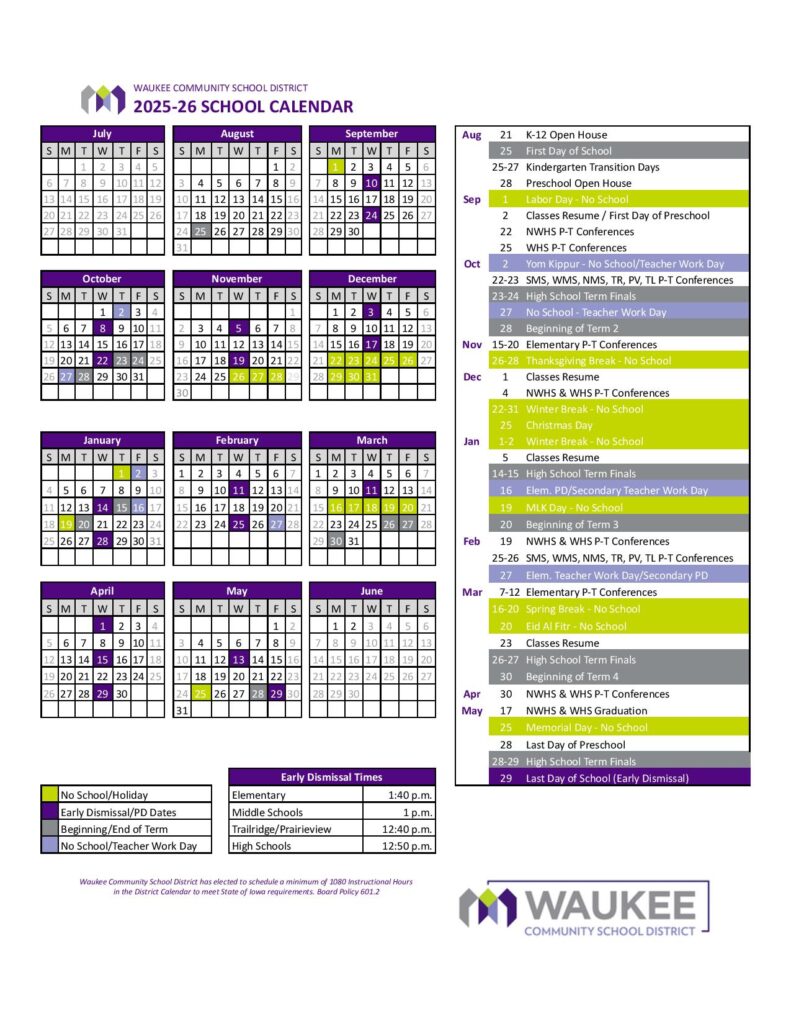 Waukee Schools Calendar 2025-2026