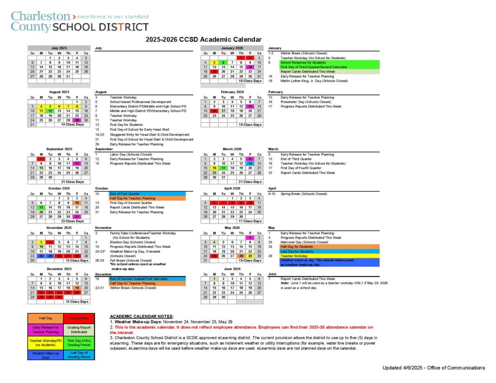 Charleston County Schools Calendar 2025-2026